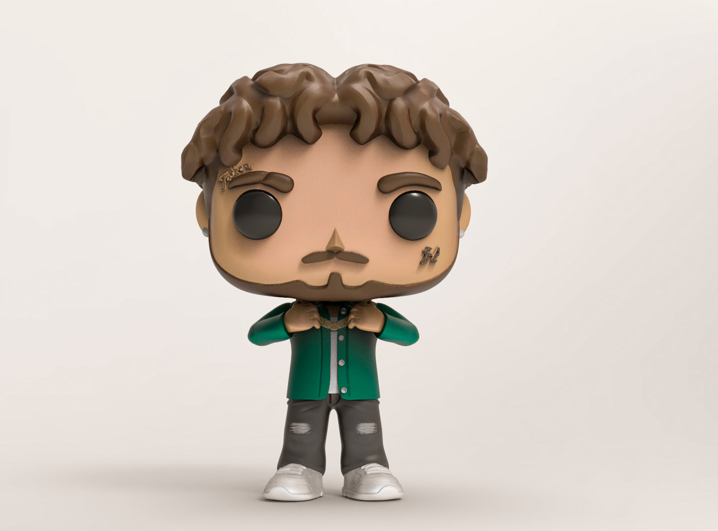 Figura coleccionable de JC Reyes inspirada en su estilo urbano, pintada a mano, sobre base personalizada.