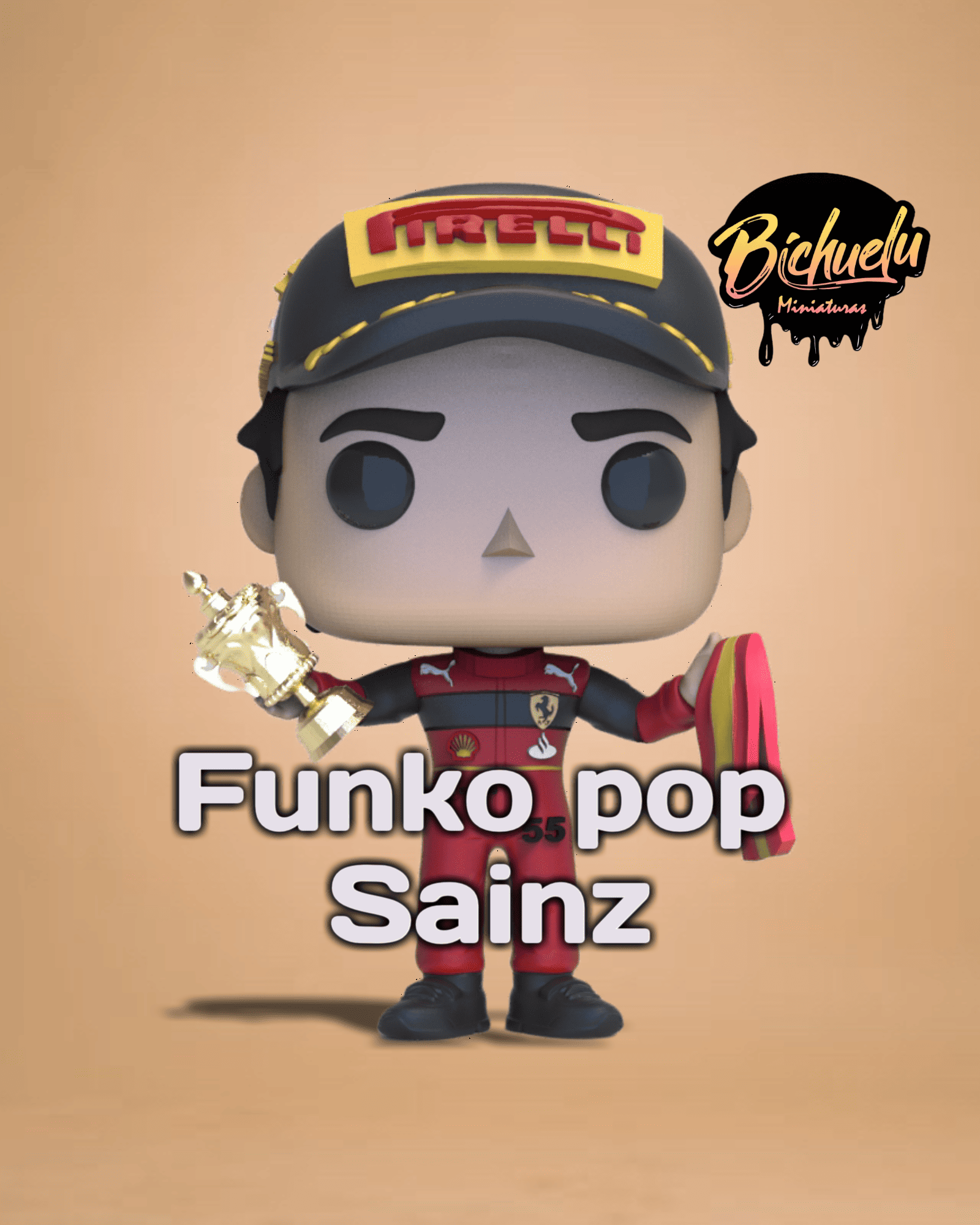 Figura coleccionable personalizada de Carlos Sainz estilo especial, pintada a mano, con base personalizada.
