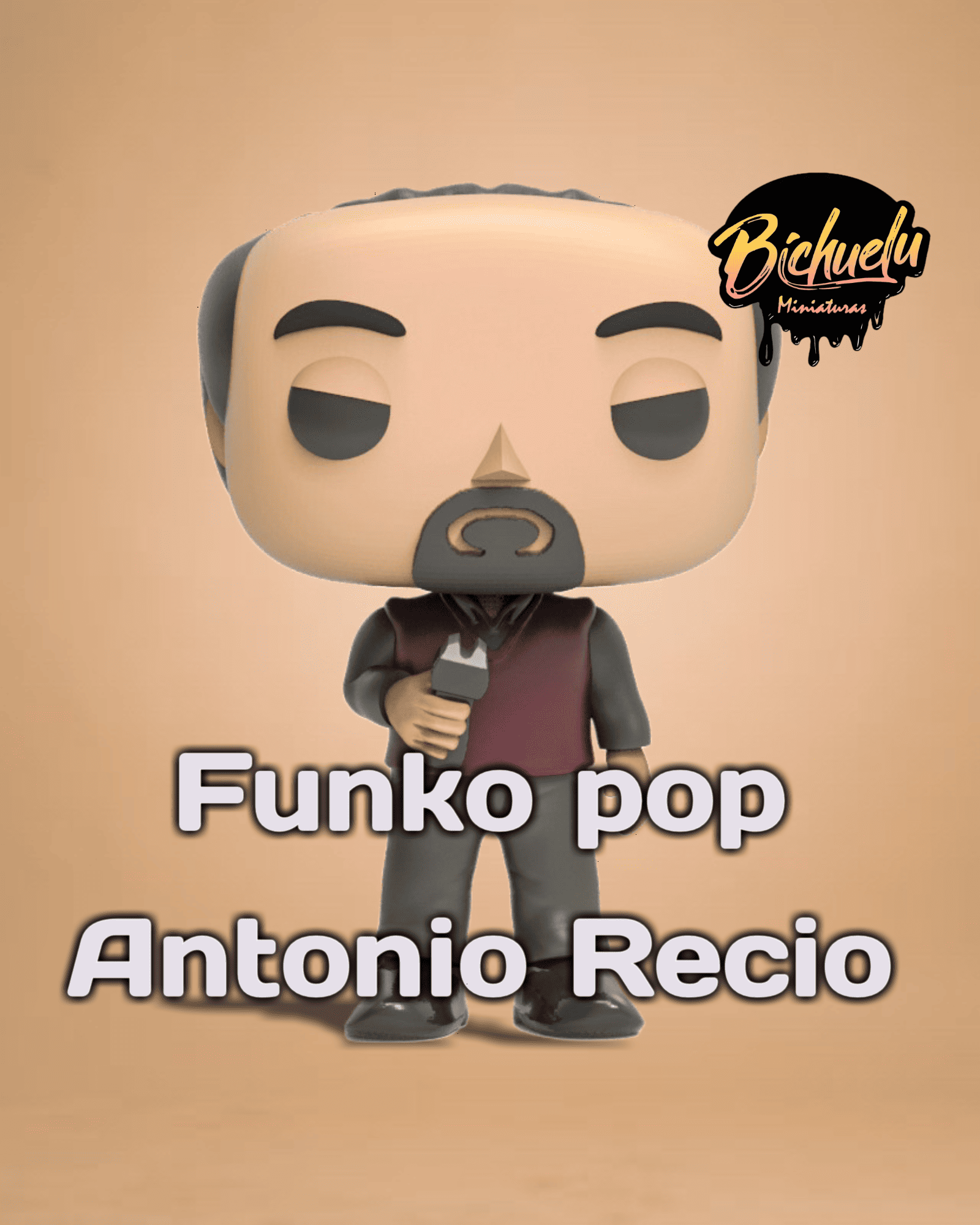 Figura coleccionable de Antonio Recio inspirada en La Que Se Avecina, pintada a mano, sobre base personalizada.

