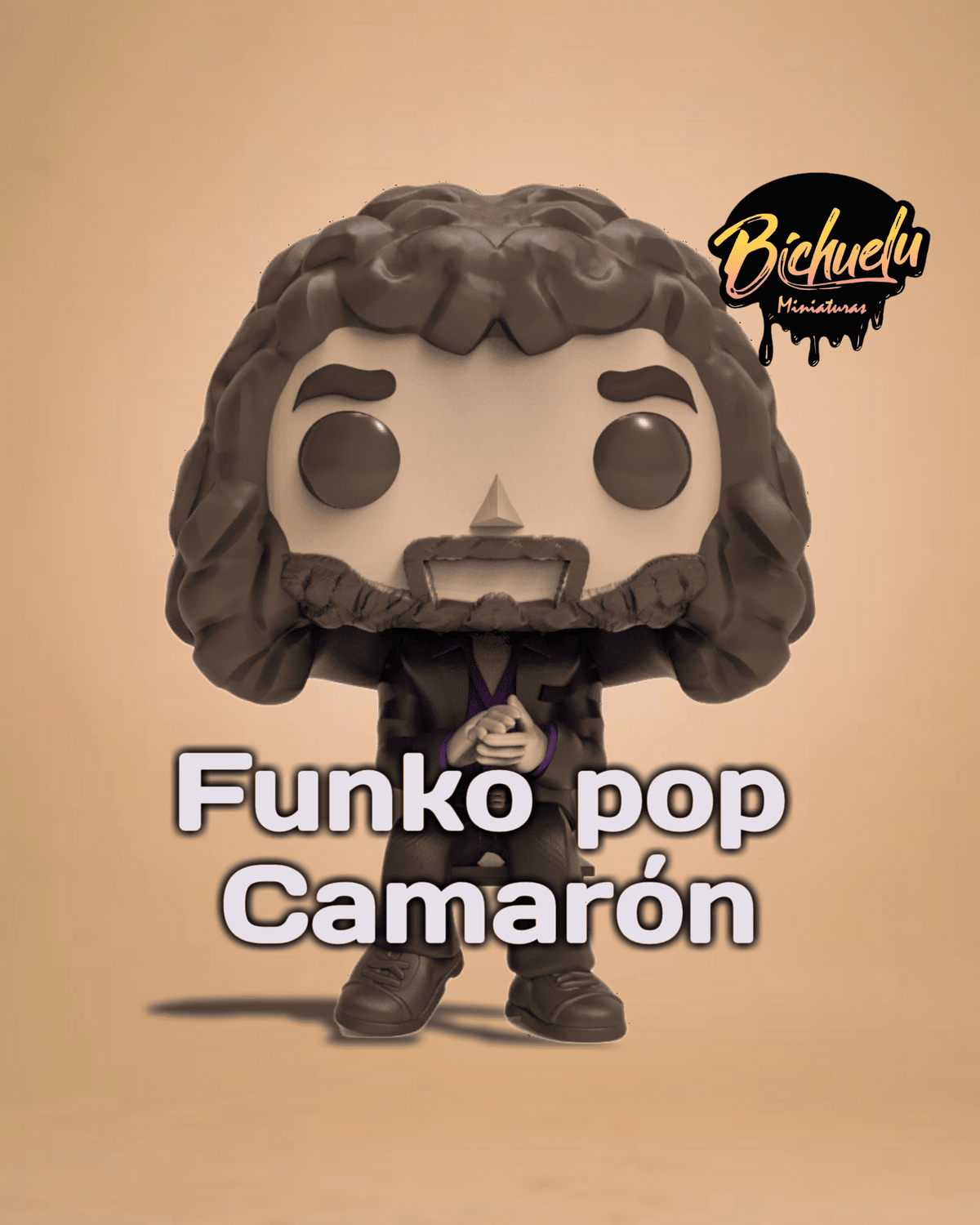 Figura coleccionable de Camarón de la Isla, pintada a mano, con base personalizada, inspirada en el icono del flamenco.
