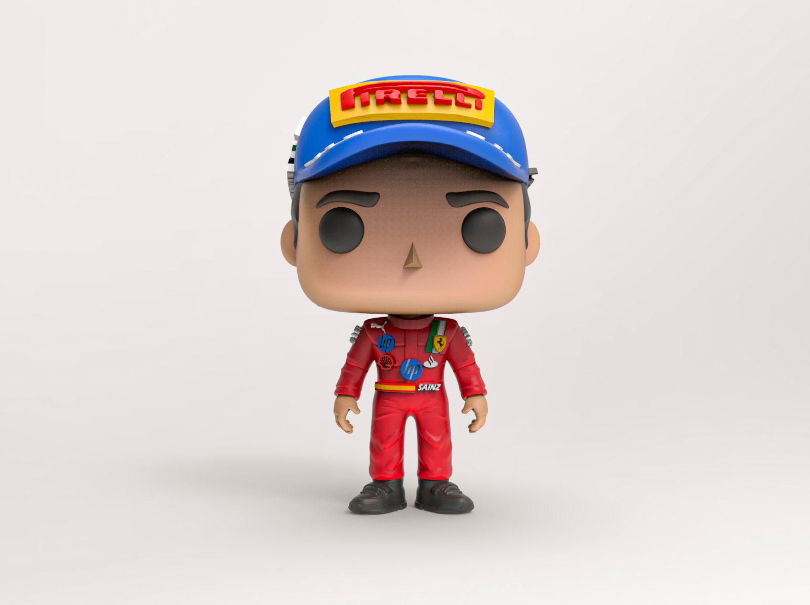 Figura coleccionable de Carlos Sainz en el Gran Premio de Abu Dhabi 2024, pintada a mano, con base personalizada, ideal para fans de la Fórmula 1.

