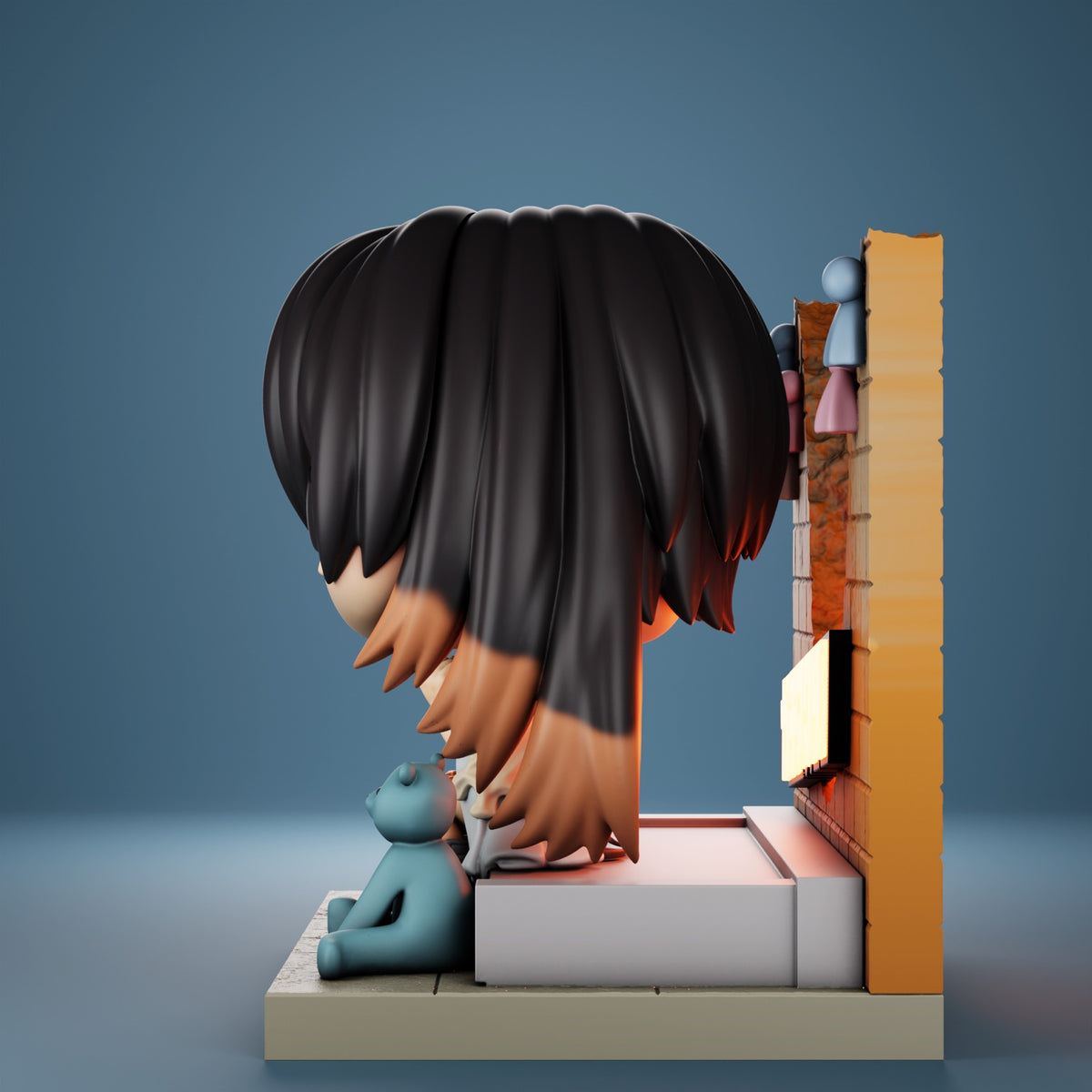Figura coleccionable inspirada en Amo Empool de Gachiakuta, vista de perfil