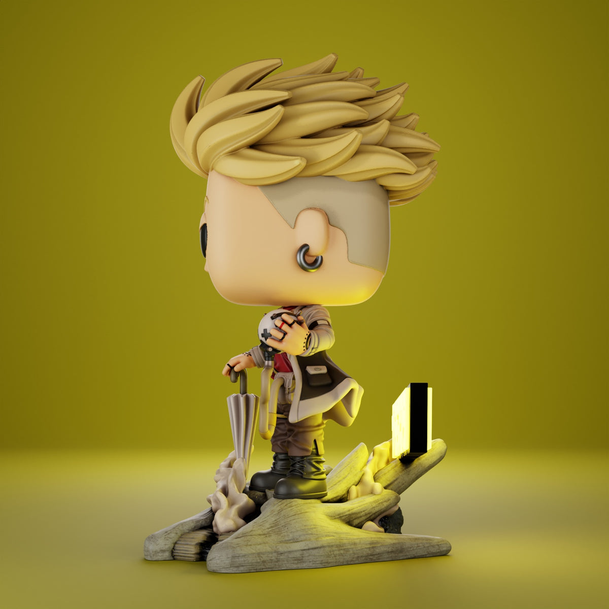 Figura coleccionable inspirada en Enjin de Gachiakuta, versión combate, vista lateral