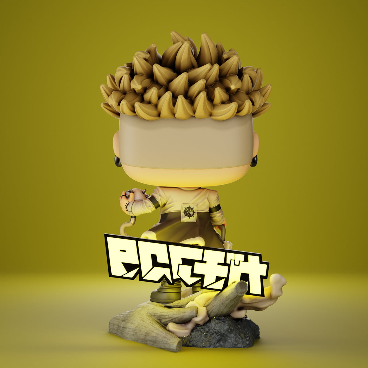 Figura coleccionable inspirada en Enjin de Gachiakuta, versión combate, vista trasera
