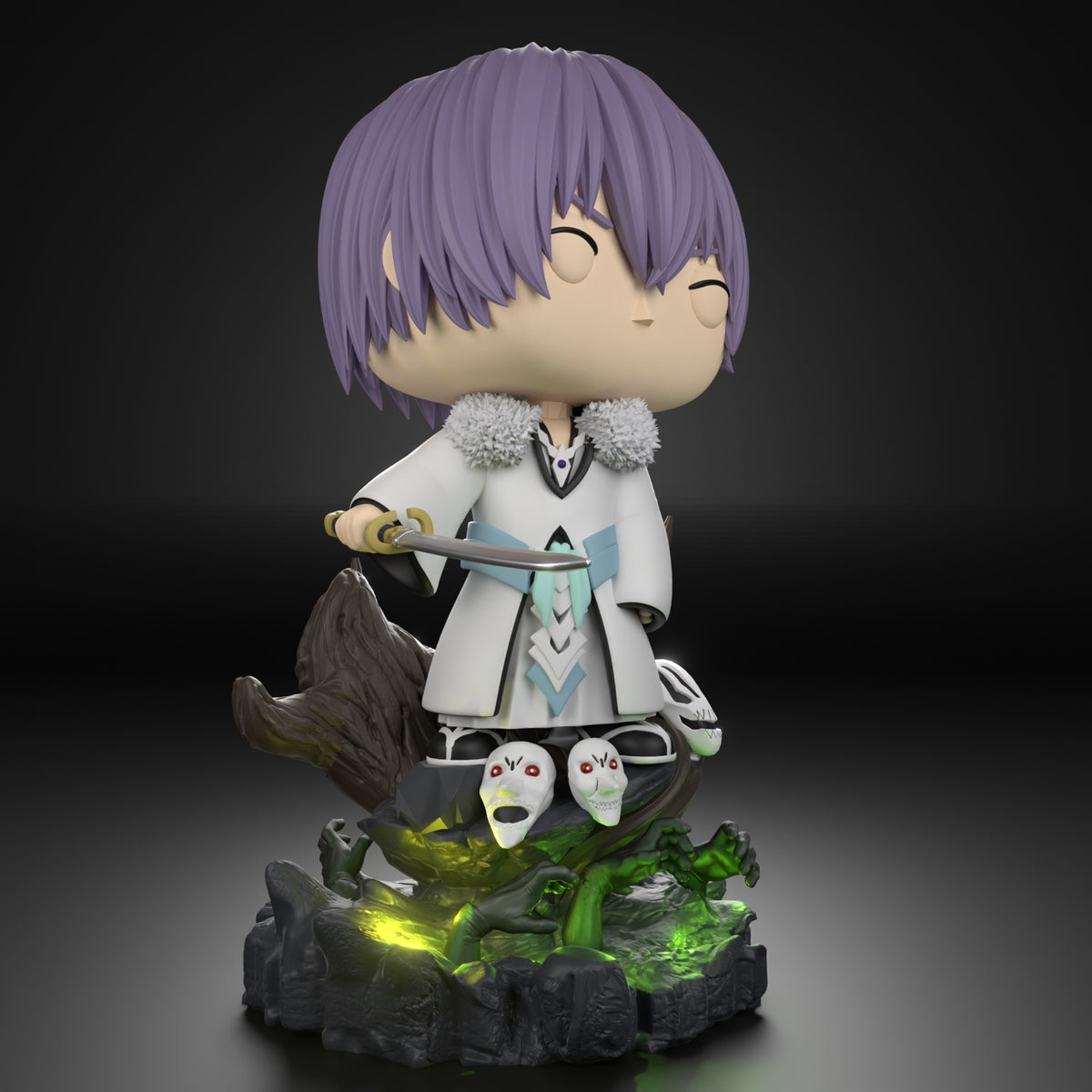 Figura coleccionable inspirada en Gin de Hotarubi no Mori e con katana y espíritus del bosque