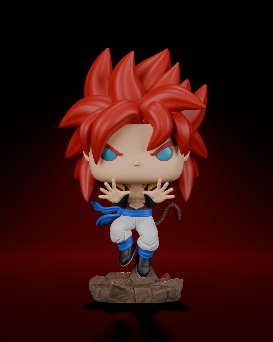 Figura coleccionable de Gogeta Super Saiyan 4 inspirada en Dragon Ball GT. Diseño imponente con base personalizada.