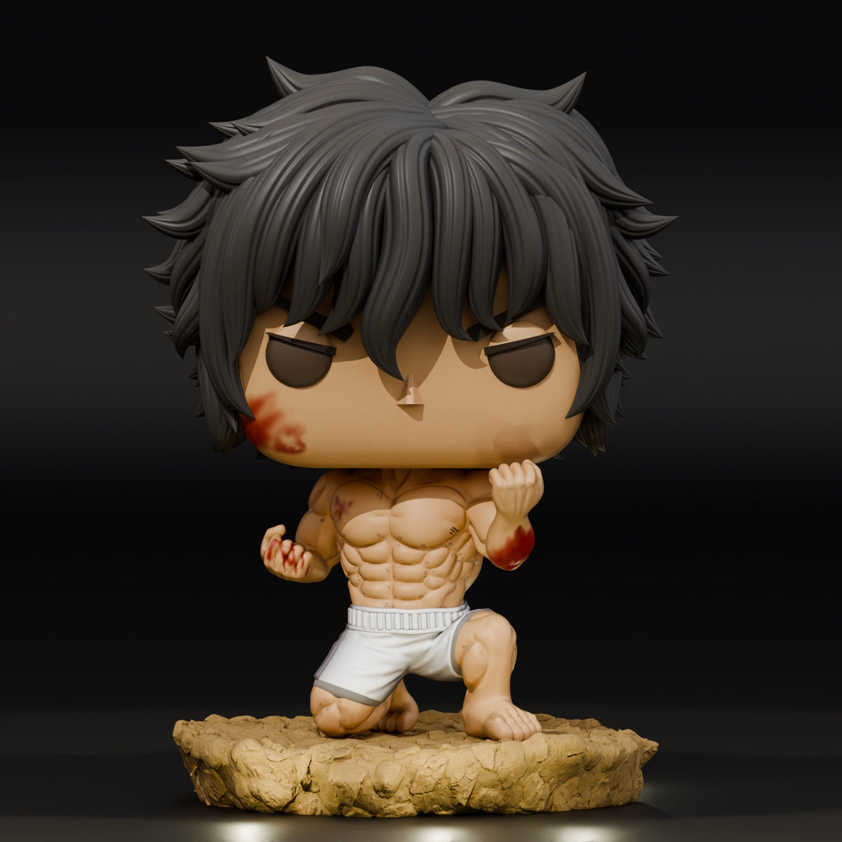 Figura coleccionable inspirada en Tokita Ohma de Kengan Ashura, vista frontal tras un combate